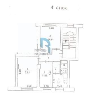 3-к квартира, вторичка, 67м2, 4/4 этаж