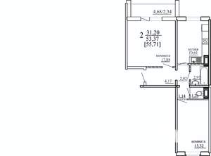 2-к квартира, строящийся дом, 53м2, 4/10 этаж