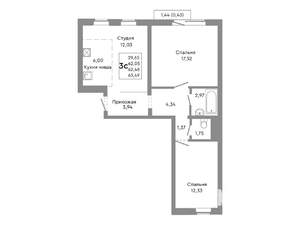 Студия квартира, строящийся дом, 62м2, 7/10 этаж