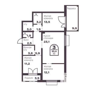 3-к квартира, вторичка, 82м2, 1/24 этаж