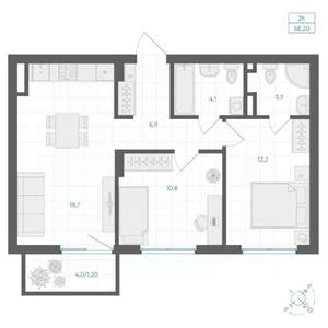 2-к квартира, вторичка, 58м2, 5/18 этаж