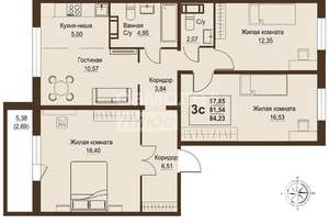 3-к квартира, вторичка, 84м2, 9/9 этаж