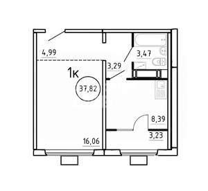 1-к квартира, вторичка, 38м2, 2/17 этаж