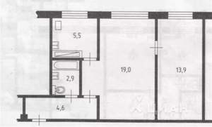 2-к квартира, вторичка, 44м2, 1/5 этаж