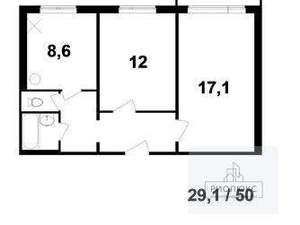 2-к квартира, вторичка, 49м2, 9/9 этаж