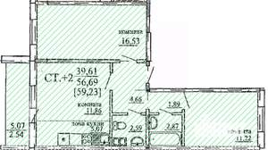 3-к квартира, строящийся дом, 59м2, 7/10 этаж