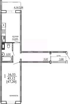 1-к квартира, вторичка, 45м2, 1/10 этаж