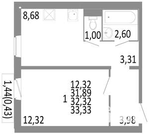1-к квартира, строящийся дом, 32м2, 5/10 этаж