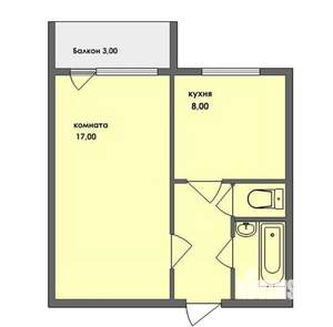 1-к квартира, вторичка, 34м2, 1/9 этаж