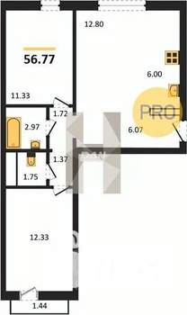 2-к квартира, вторичка, 57м2, 7/10 этаж