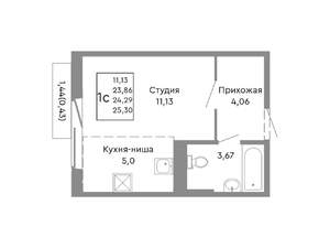 1-к квартира, строящийся дом, 24м2, 4/10 этаж