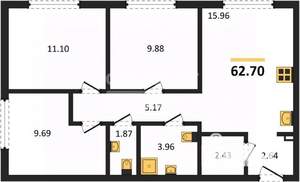 3-к квартира, вторичка, 63м2, 5/10 этаж