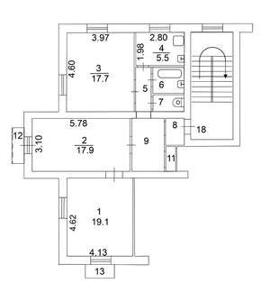 3-к квартира, вторичка, 75м2, 3/3 этаж