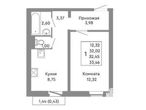 1-к квартира, строящийся дом, 32м2, 8/10 этаж