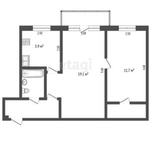 2-к квартира, вторичка, 47м2, 4/5 этаж