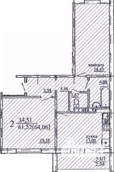 2-к квартира, строящийся дом, 64м2, 8/10 этаж