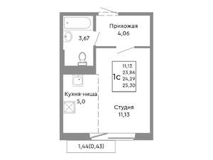 1-к квартира, строящийся дом, 24м2, 8/10 этаж