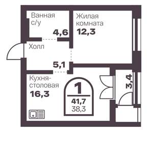 1-к квартира, вторичка, 38м2, 1/8 этаж