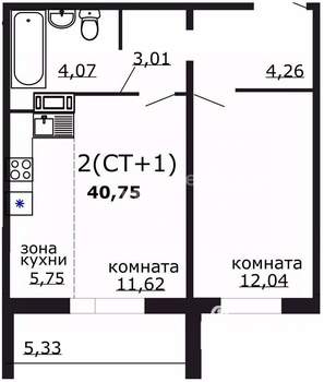2-к квартира, вторичка, 41м2, 16/18 этаж