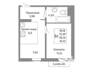2-к квартира, строящийся дом, 32м2, 3/10 этаж
