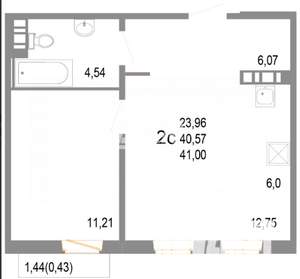 2-к квартира, вторичка, 41м2, 6/10 этаж