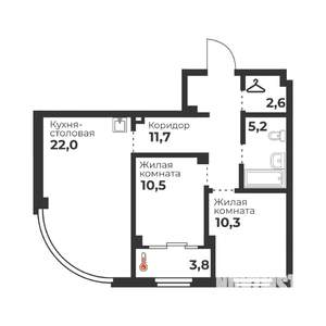 2-к квартира, вторичка, 63м2, 3/23 этаж