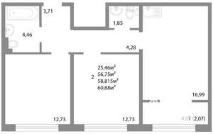 2-к квартира, строящийся дом, 59м2, 11/17 этаж