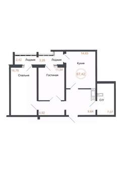 2-к квартира, вторичка, 67м2, 8/16 этаж