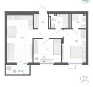 2-к квартира, вторичка, 58м2, 10/18 этаж