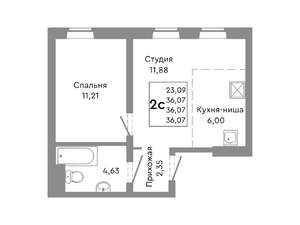 Студия квартира, строящийся дом, 36м2, 2/10 этаж