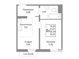 2-к квартира, строящийся дом, 32м2, 6/10 этаж