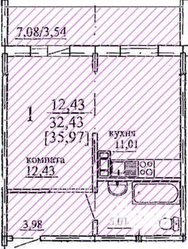 1-к квартира, вторичка, 36м2, 6/10 этаж