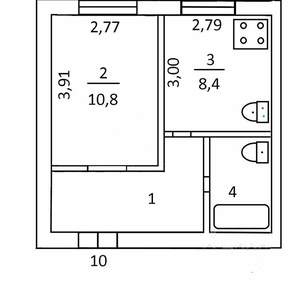 1-к квартира, вторичка, 30м2, 2/2 этаж