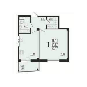 1-к квартира, вторичка, 43м2, 14/16 этаж