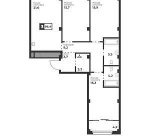3-к квартира, вторичка, 95м2, 8/17 этаж