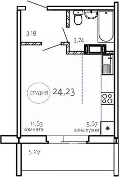 Студия квартира, строящийся дом, 24м2, 1/10 этаж