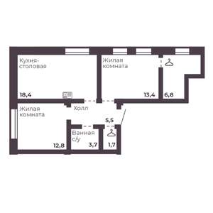 2-к квартира, строящийся дом, 62м2, 2/17 этаж