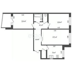 3-к квартира, вторичка, 68м2, 2/9 этаж