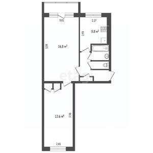 2-к квартира, вторичка, 43м2, 3/5 этаж