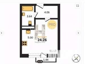 Студия квартира, вторичка, 24м2, 2/10 этаж