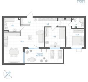3-к квартира, вторичка, 76м2, 1/18 этаж