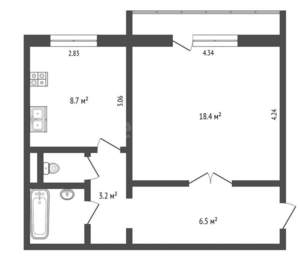 1-к квартира, вторичка, 40м2, 1/10 этаж