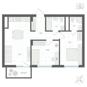 2-к квартира, вторичка, 58м2, 13/18 этаж