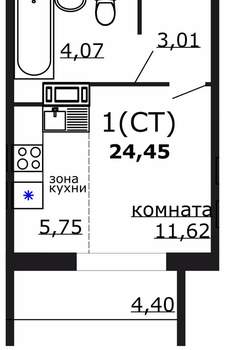 Студия квартира, вторичка, 24м2, 16/18 этаж
