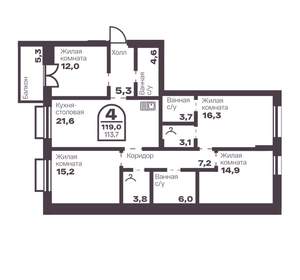 4-к квартира, вторичка, 114м2, 7/8 этаж