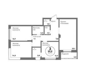 3-к квартира, вторичка, 91м2, 3/22 этаж
