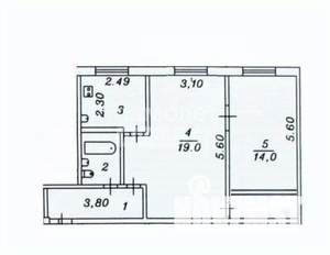 2-к квартира, вторичка, 46м2, 1/5 этаж