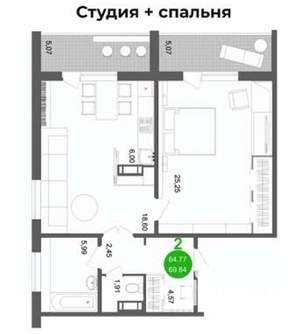 2-к квартира, сданный дом, 65м2, 1/10 этаж