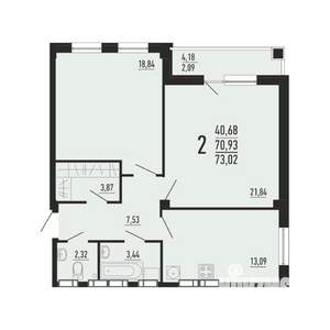 2-к квартира, вторичка, 73м2, 3/16 этаж