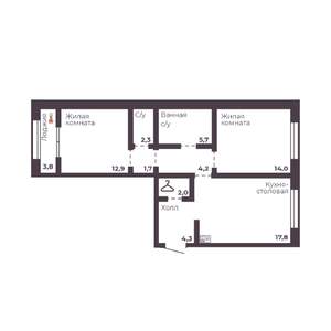 2-к квартира, вторичка, 65м2, 2/17 этаж